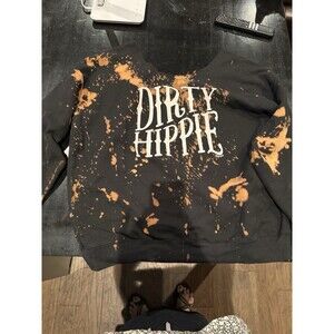 Womens Tie-Dye Punk Hippie Festival Distressed Retro sweatshirt wide neck L/XL